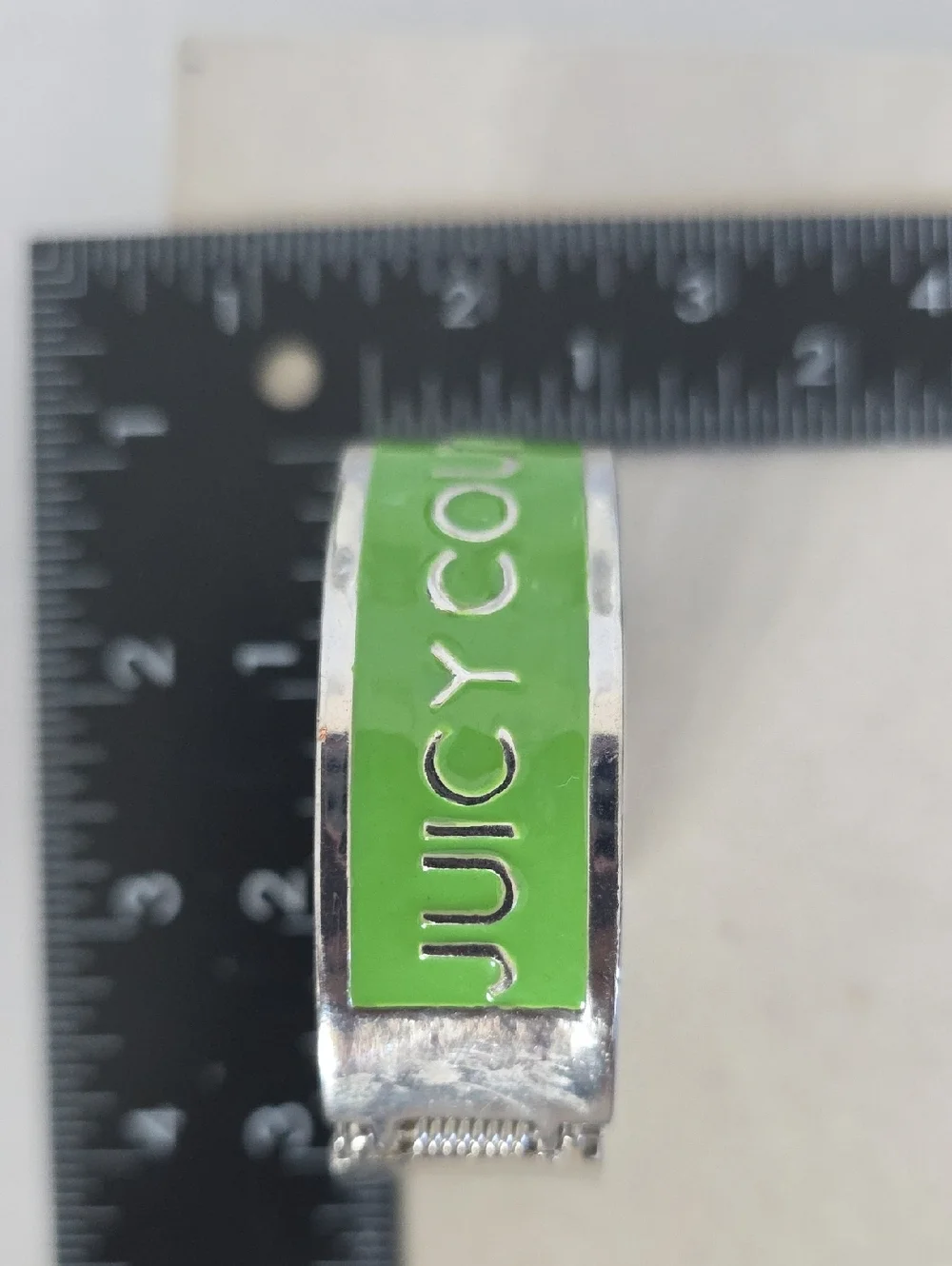 Silver with Green Enamel Clamper Hinge Bangle Bracelet Juicy Couture